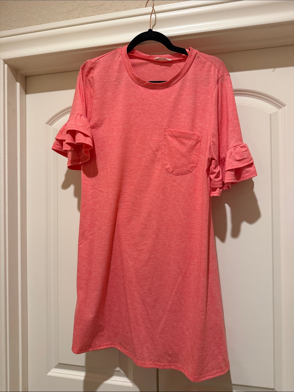 Women's Coral Pink Ruffle Sleeve Mini Dress